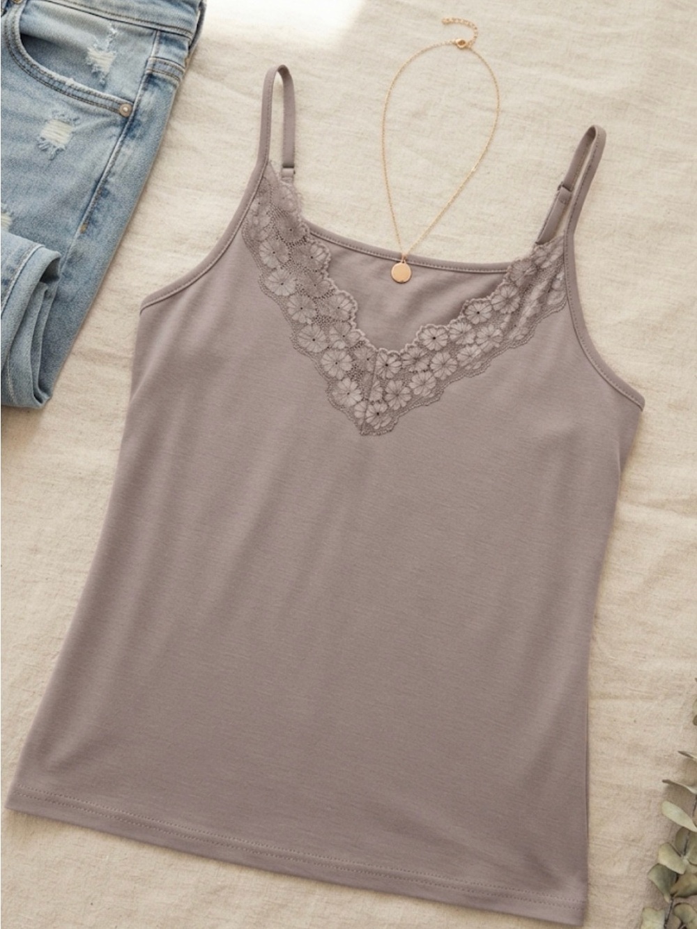 Maurices Lace-Trim V-Neck Cami in Grey